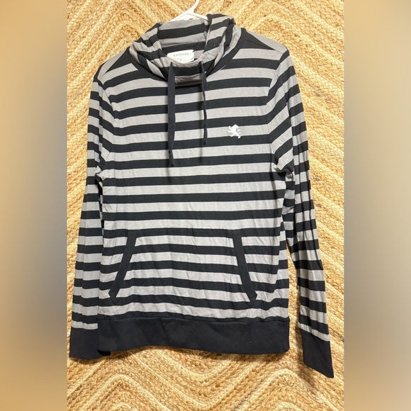 Express Lightweight Sweatshirt w/Hood,Black & Gray,Striped, Men's Size Small - Picture 1 of 10